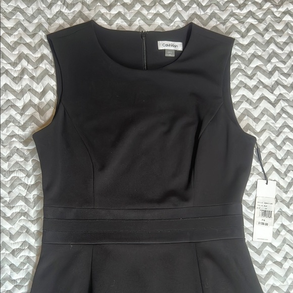 NWT Calvin Klein Black Sleeveless Cocktail Dress Mesh Stripes - Picture 6 of 14